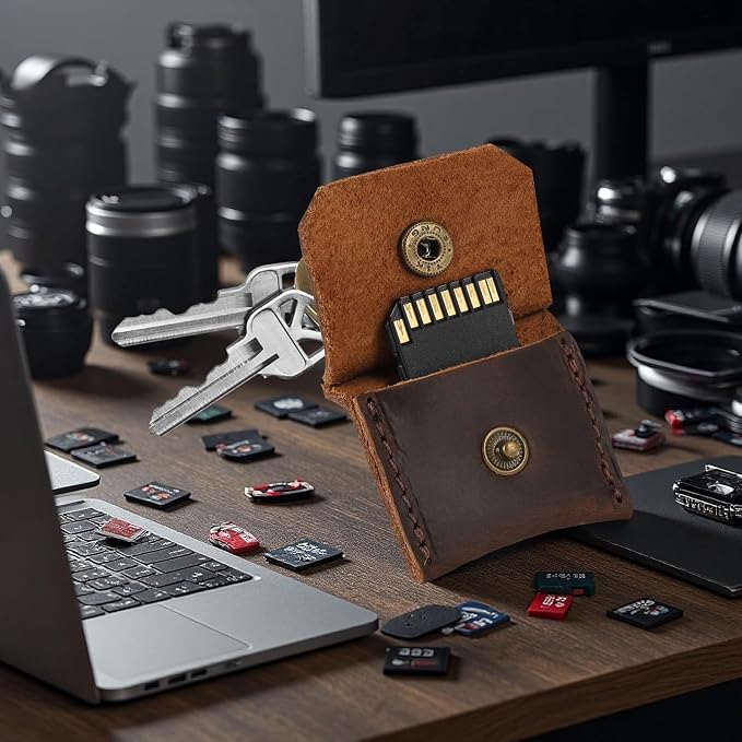 Jack&Chris Genuine Leather SD Card Holder Keychain, Anti-Shock Anti-Dust SD - Image 5