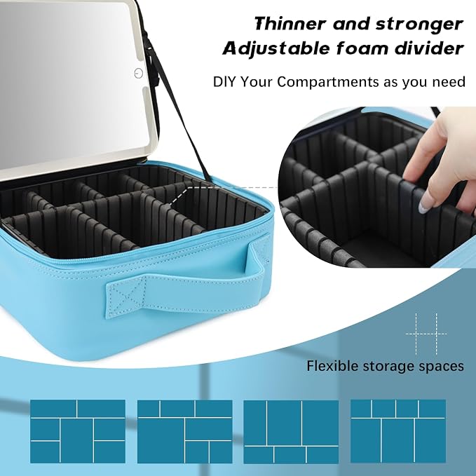 Makeup Bag with Led Mirror, Travel Makeup Organizer with 3 Color Setting - Image 3