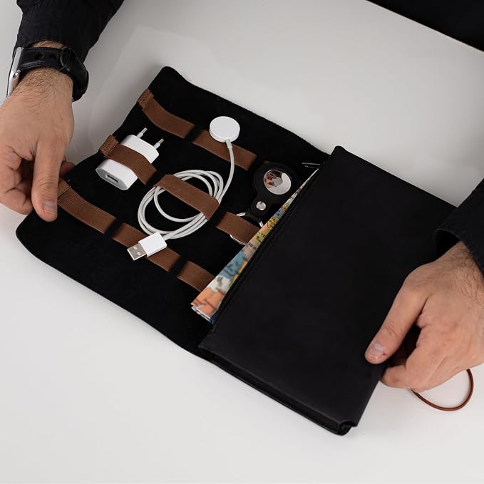HARDISTON Custom Genuine Leather Electronic Cable Organizer Bag Handmade Travel - Image 5