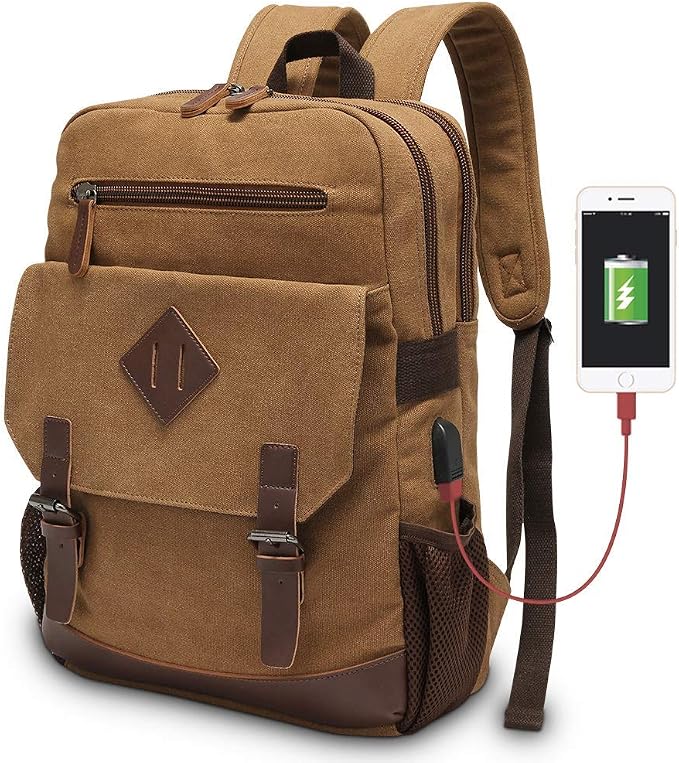 Canvas Backpack for Men Women, Vintage Rucksack Fits Most 15.6 Inch Laptop by Modoker