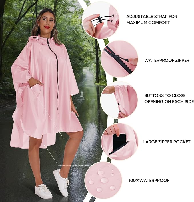 PTEROMY Hooded Rain Poncho for Adult - Image 6
