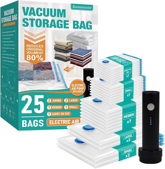 Vacuum Storage Bags with Electric Pump, 25 Pack Space Saver Bags Vacuum Seal by Roomimaster