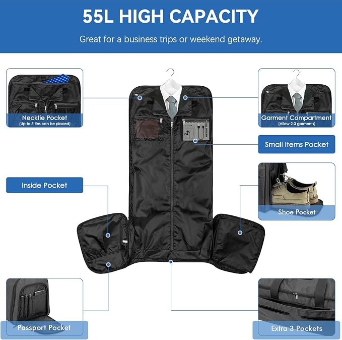 Garment Duffle Bags for Travel, Bukere Convertible Carry on Garment Duffel Bag - Image 4