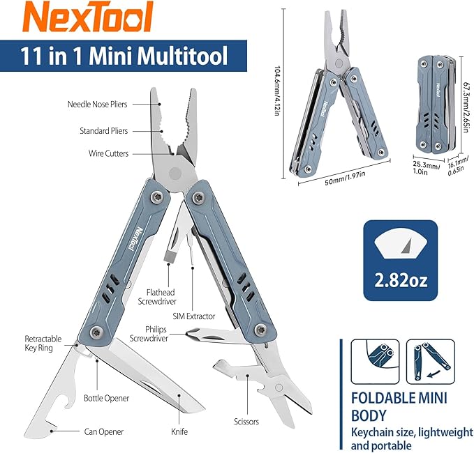 NexTool Mini Sailor S11 Keychain Multitool, 11-in-1 Compact EDC Pliers - Image 5