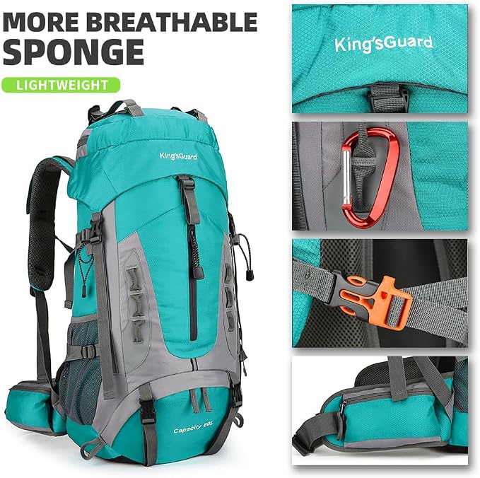 King'sGuard 60L Hiking Backpack Large Waterproof Camping Backpack - Image 3