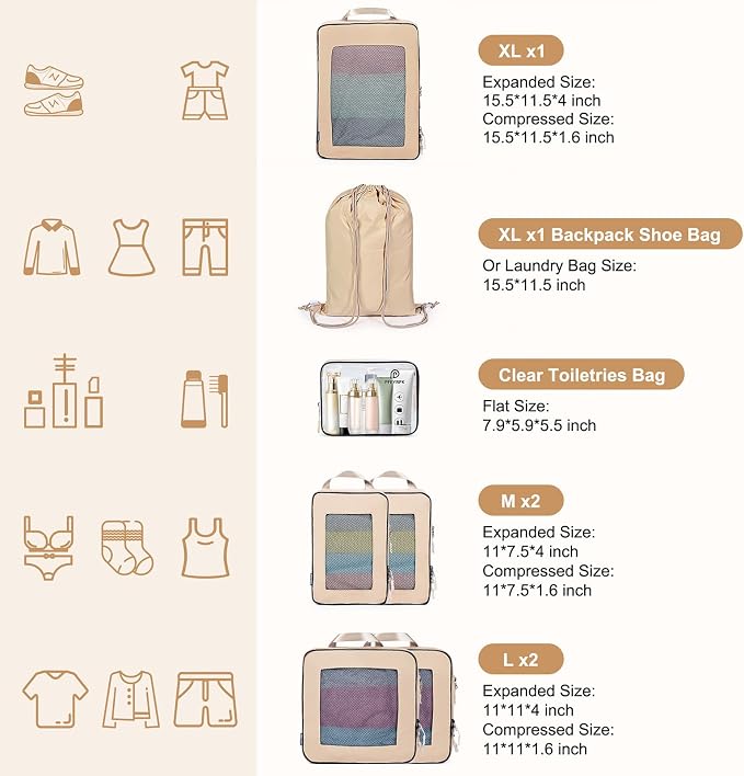 7 Set Compression Packing Cubes Packing Organizer - Image 4