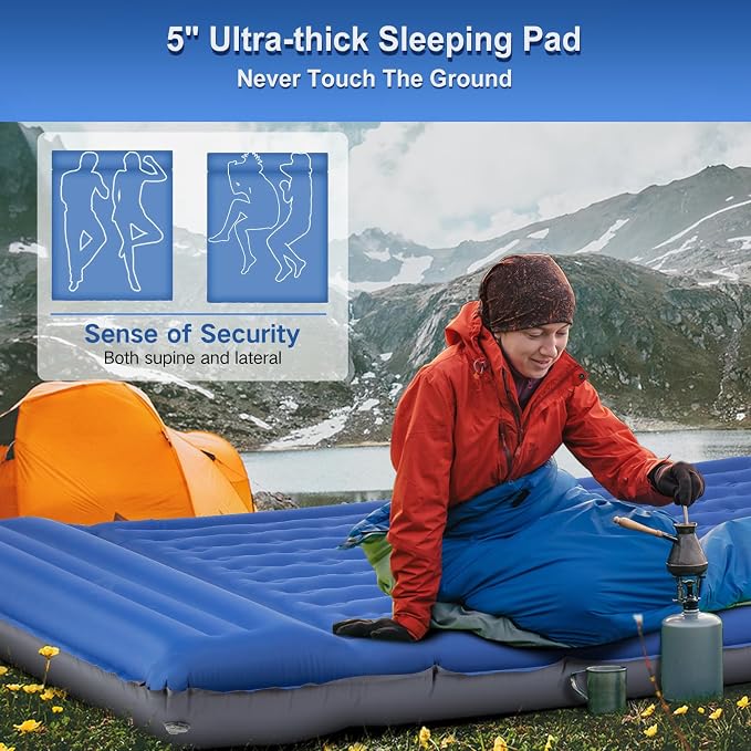 Double Sleeping Pad Camping, Self Inflating 6'' Extra-Thick 2 Person Pillow - Image 2