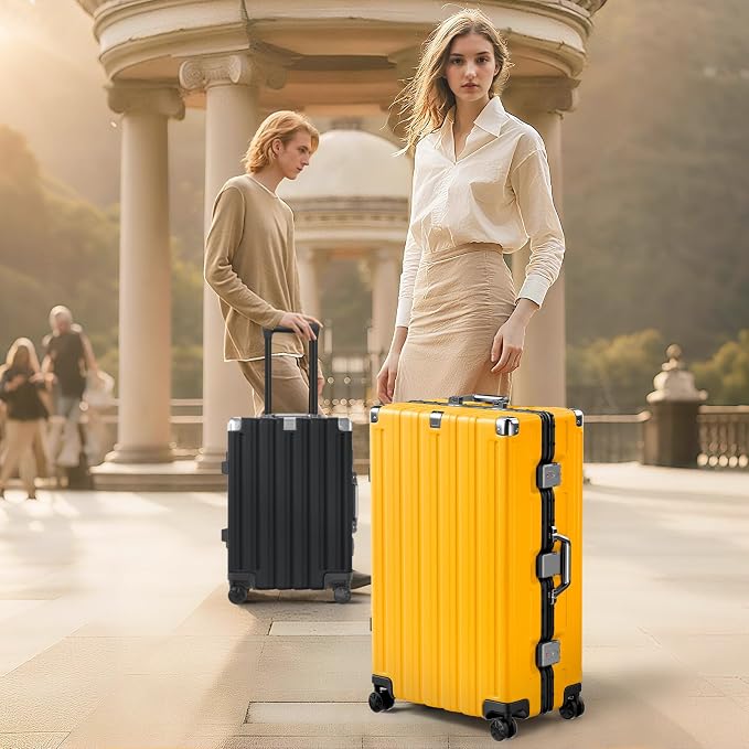 Krute Checked Aluminum Frame Suitcase 24 Inch Zipperless Luggages Hardside PC - Image 9