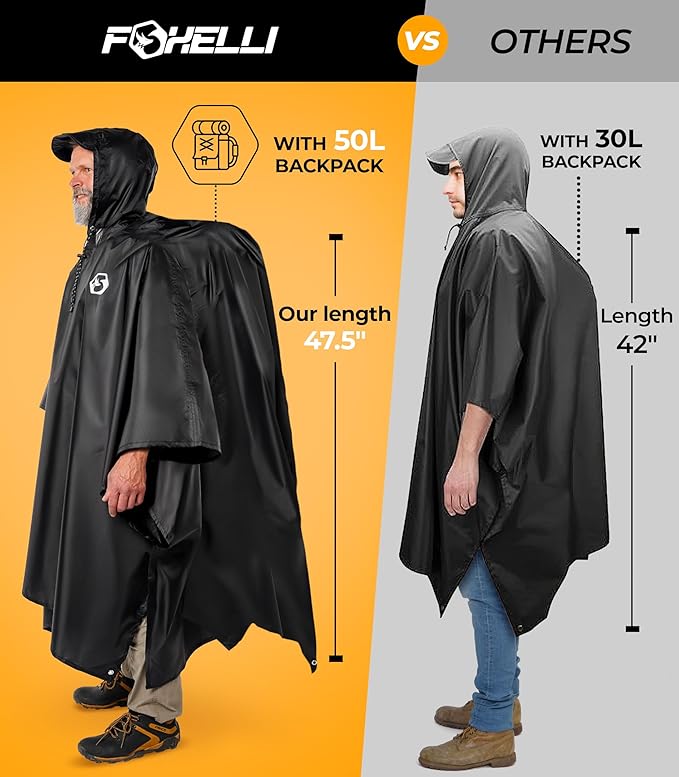 Foxelli Rain Poncho for Adults – Extra Long Reusable Waterproof Raincoat - Image 4