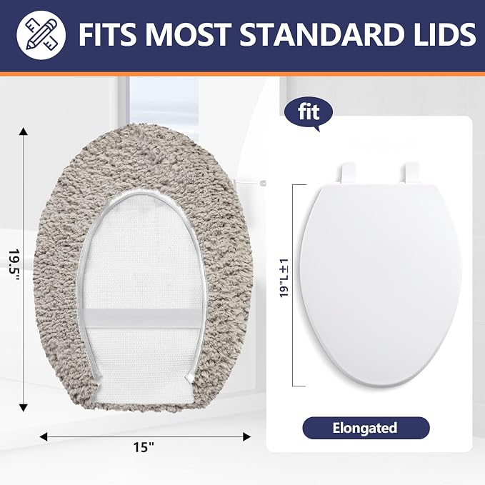 Microfiber Elongated Toilet Seat Cover 19.5"x 15" Machine Washable Solid Toilet - Image 2