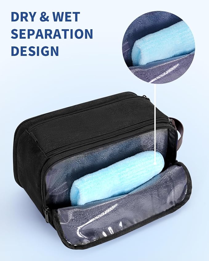 WANDF Toiletry Bag for Men Travel Toiletry Organizer Canvas and Leather Dopp - Image 2