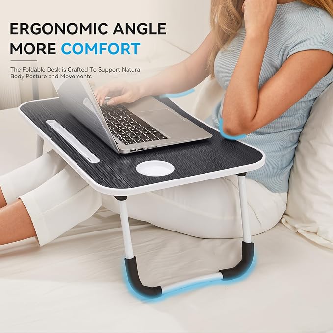BUYIFY Folding Lap Desk, 23 Inch Portable Wood Deep Black Laptop Bed Desk Lap - Image 2