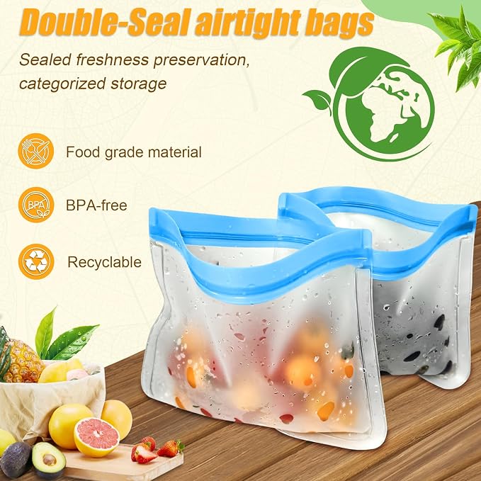30 Pack Reusable Silicone Food Storage Bags, 4 Size Leak proof Dishwasher Safe - Image 3