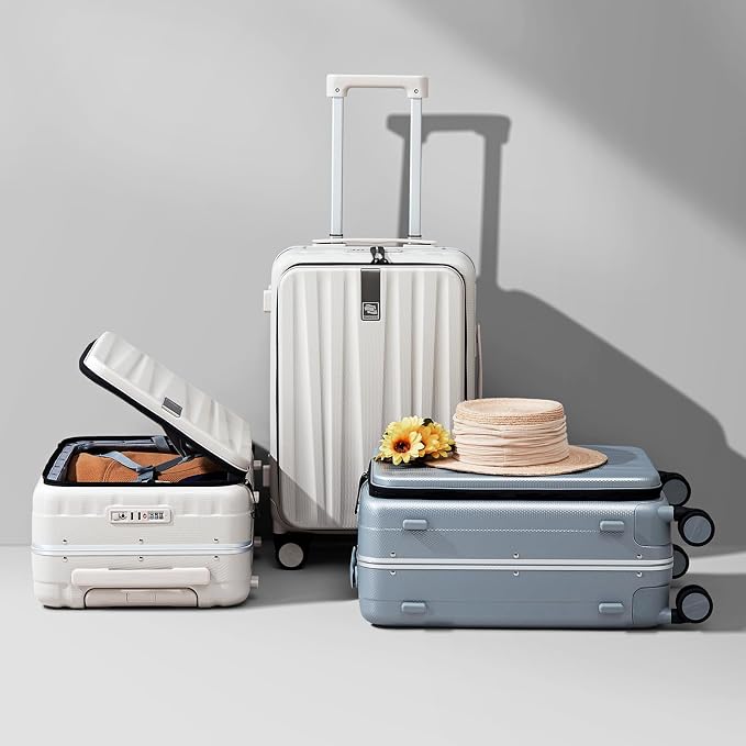 Hanke 24 Inch Checked Luggage Front Opening Rolling Suitcase Hard Sided Luggage - Image 8
