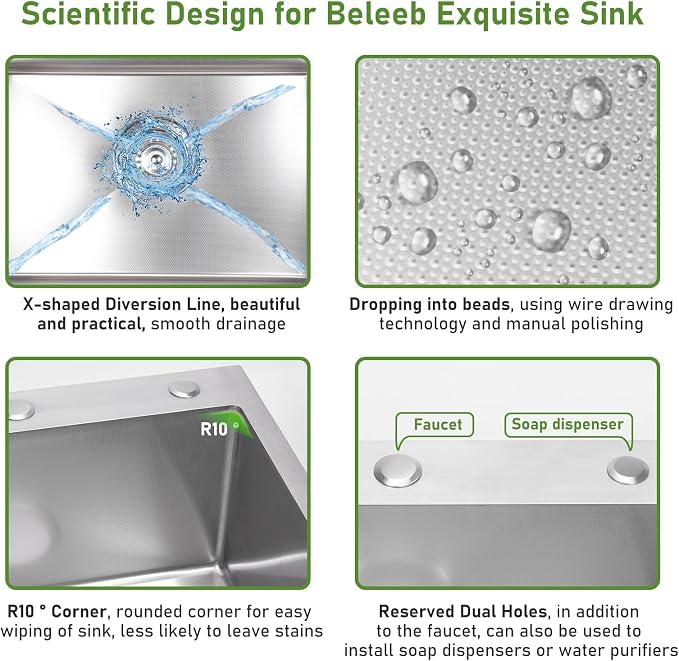 Drop In Kitchen Sink 28x18", 18 Gauge Stainless Steel Sink, 3D Embossed Surface - Image 3