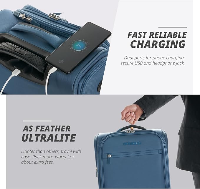 Verage Under Seat Luggage with Wheels, Softside Small Suitcase Spinner Carry On - Image 6