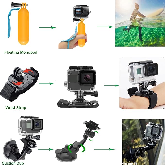 Gurmoir Accessory Pack for Go Pro 13 12 11 10 9 Hero, Full Essential - Image 7