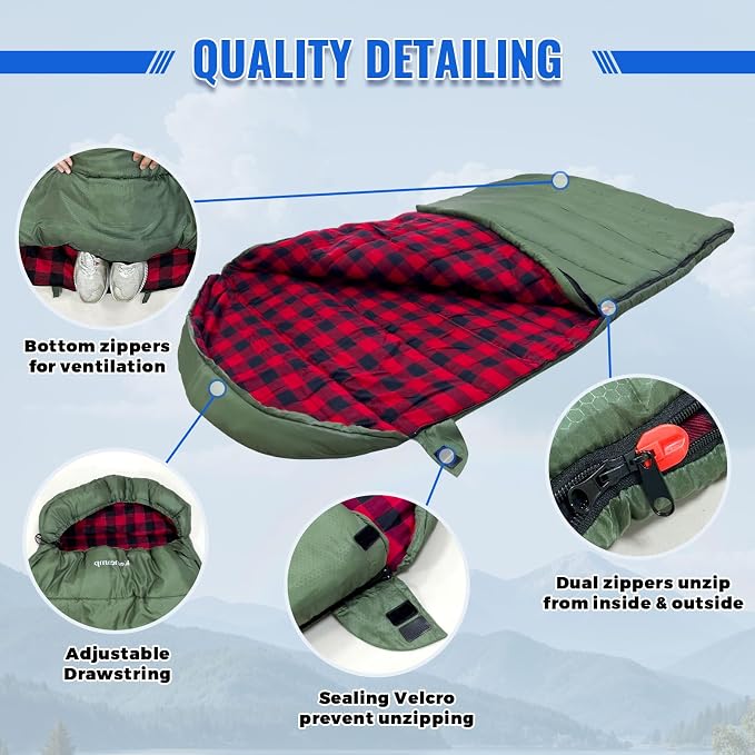 0 Degree Sleeping Bag Cotton Flannel Winter Cold Weather - Image 4