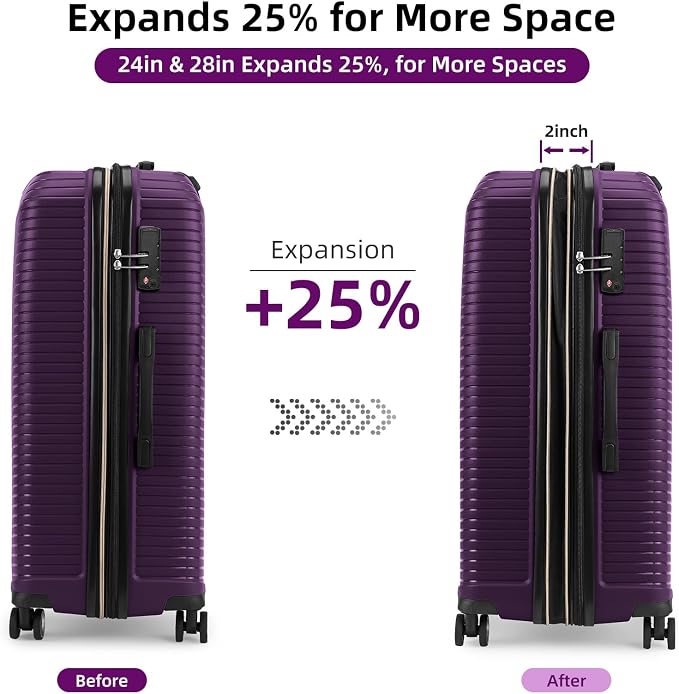LEAVES KING LARVENDER Luggage Sets 5 Piece, Expandable PP Suitcase - Image 3