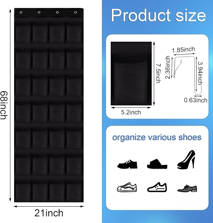 28 Mesh Pockets Hanging Shoe Organizer, Over the Door Shoe Organizer，Closet - Image 2