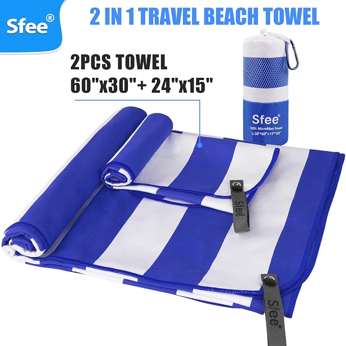 Sfee 2 in 1 Microfiber Beach Towel, Quick Dry Towel Travel Camping Towel Super - Image 7