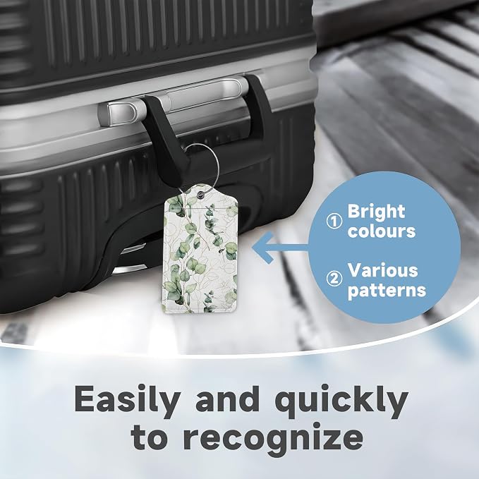 2 Pack Leather Luggage Tag for Suitcase Green White Eucalyptus Leaves Unique - Image 4