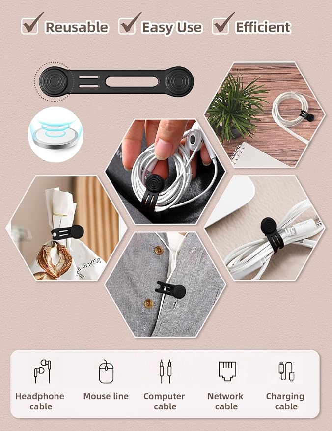 Kanemc Magnetic Ties For Cords, Cord Wrap Silicone Zip Ties Twist Ties Magnet - Image 3