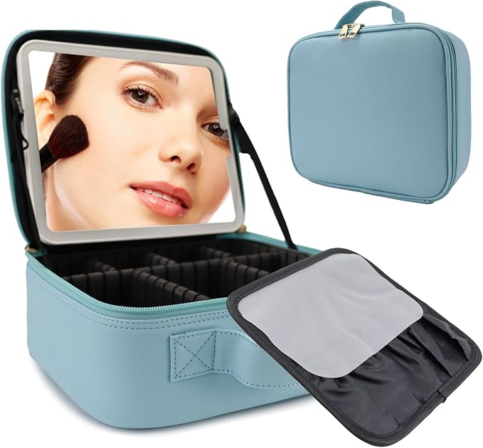 Travel Makeup Bag with LED Mirror Travel Makeup Organizer with 3 Lighted by Unknown