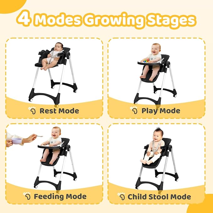 JOYMOR Foldable Baby High Chair, 4 in 1 Convertible Highchair - Image 2
