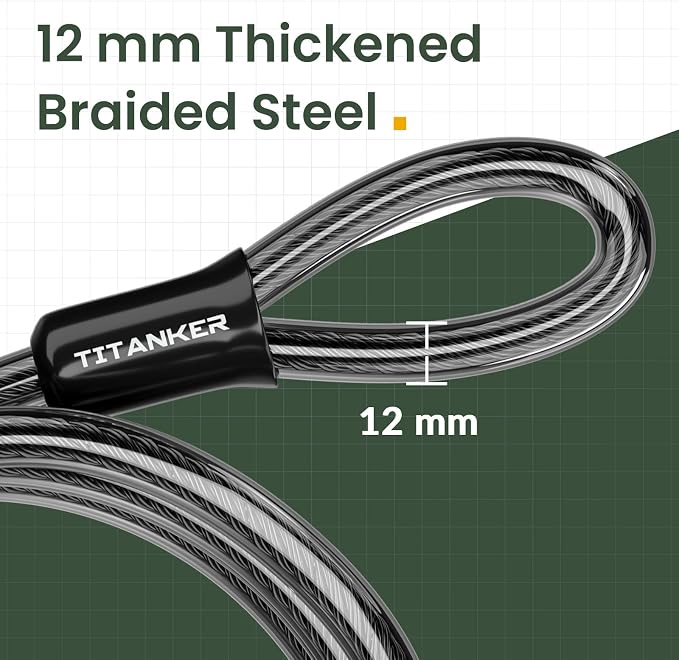 Titanker Bike Lock Cable, 12mm Thick Security Cable - Image 2