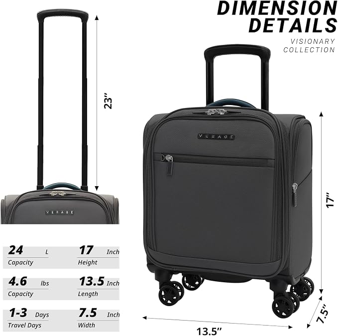Verage Under Seat Luggage with Wheels, Softside Small Suitcase Spinner Carry On - Image 2