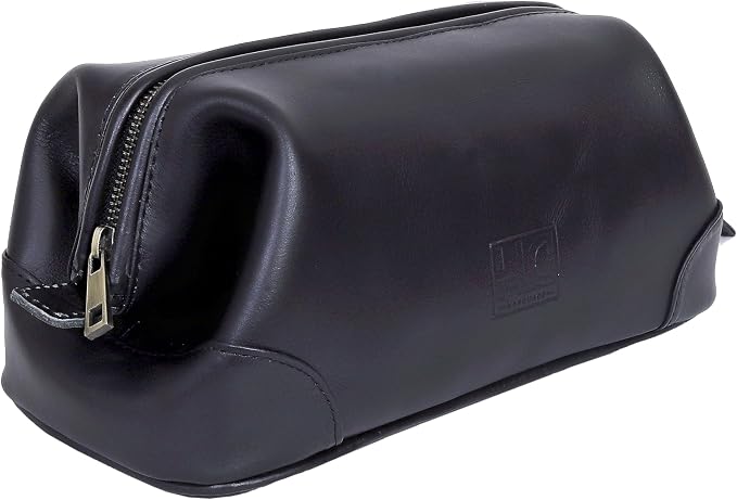 HLC Leather Toiletry Bag for Men Best Gift Premium Genuine Leather Dopp Kit by HLCLeather