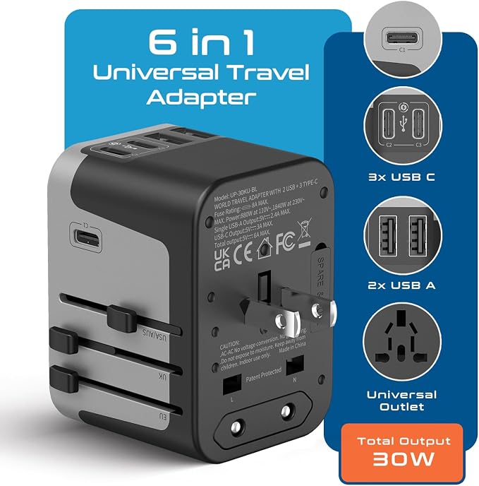 Universal Travel Power Adapter, Ceptics 6 in 1 Worldwide International Wall - Image 2