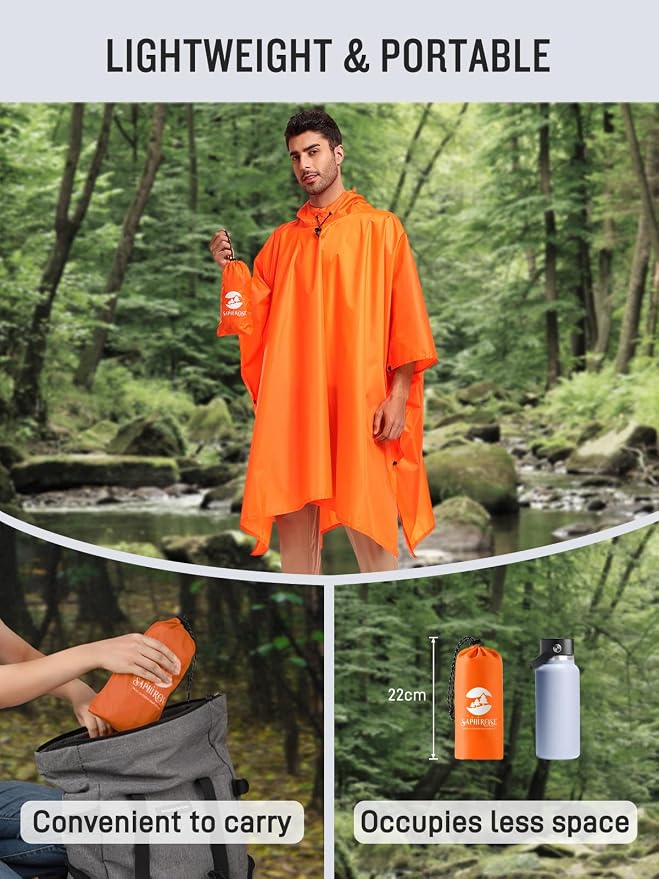SaphiRose Hooded Rain Poncho Waterproof Raincoat Jacket - Image 5