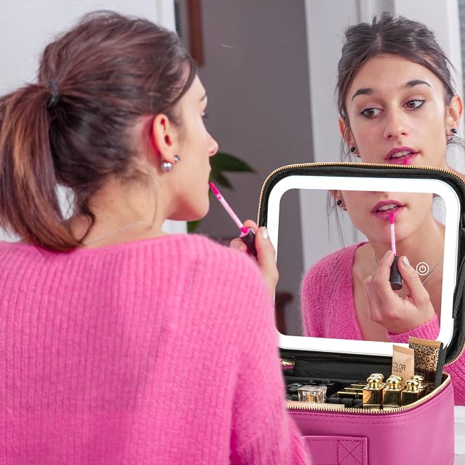 Makeup Travel Train Case with Mirror LED Light 3 Adjustable Brightness Large - Image 6