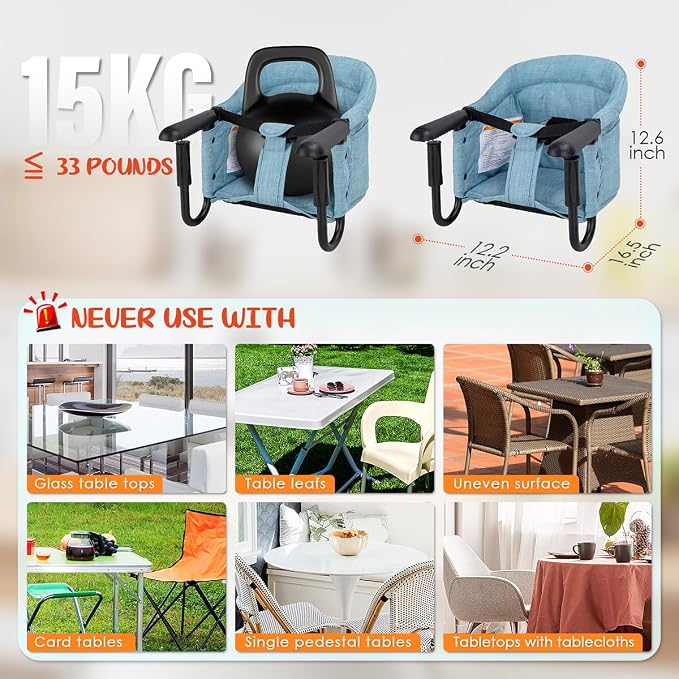 Hook On Chair with Removable Dining Tray, Portable Hook-On Chairs with Storage - Image 4