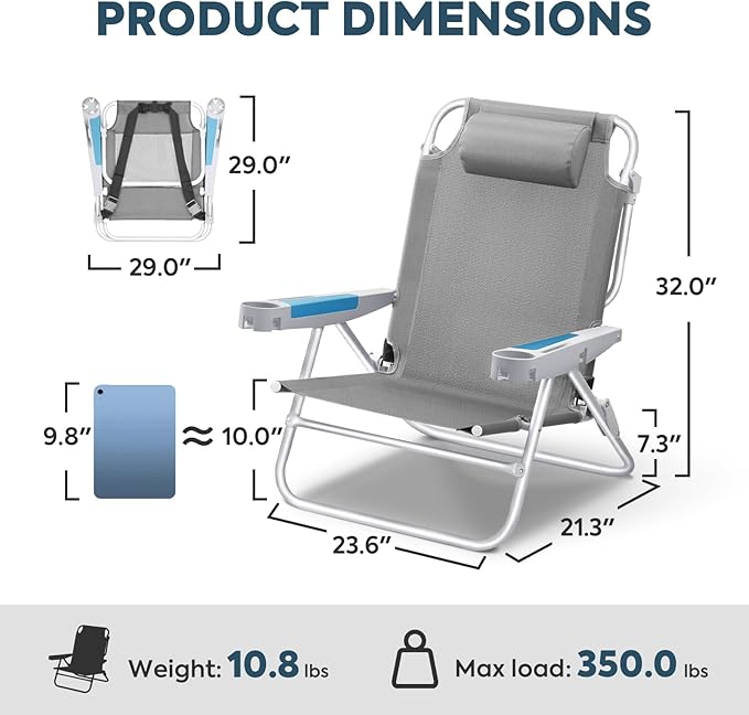 ICECO Backpacking Beach Chairs for Adults, 5 Positions Reclining Chair - Image 2