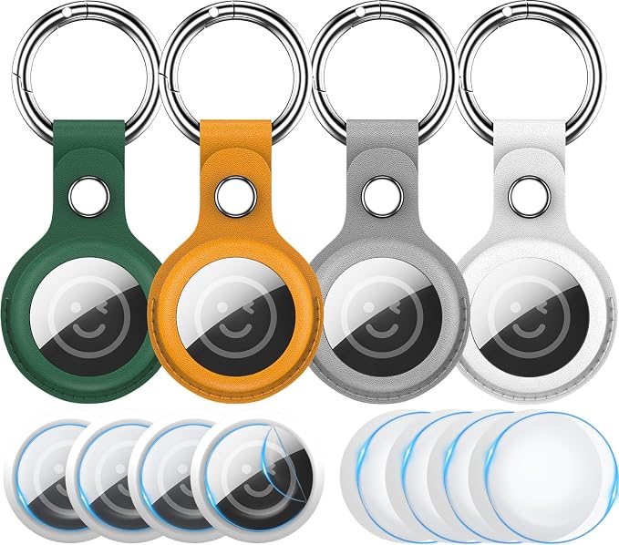 RFUNGUANGO Airtags Holder Keychain Keyring, 4 Pack Leather Case Cover by RFUNGUANGO