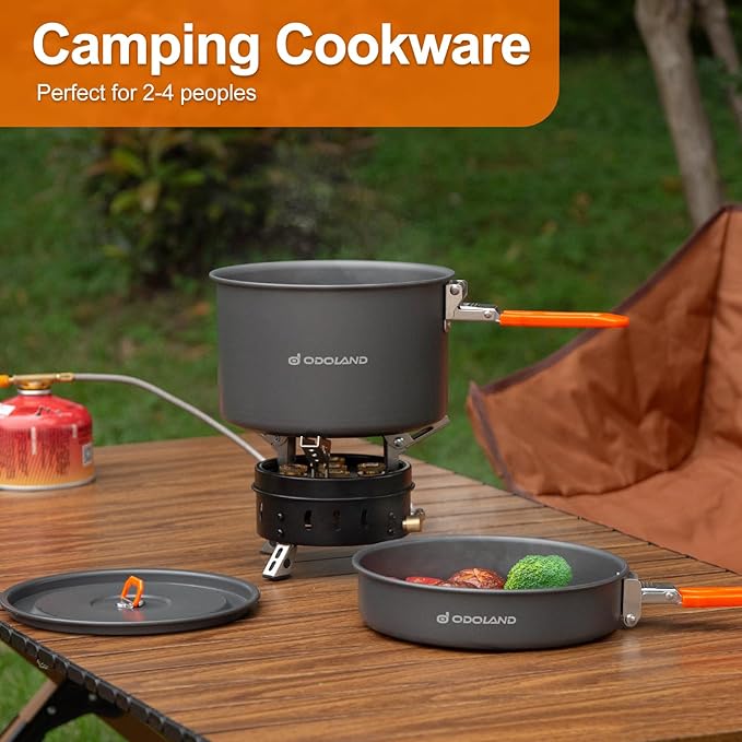 Odoland Camping Cookware Mess Kit, Non-Stick Lightweight Camping Pot and Fry - Image 4