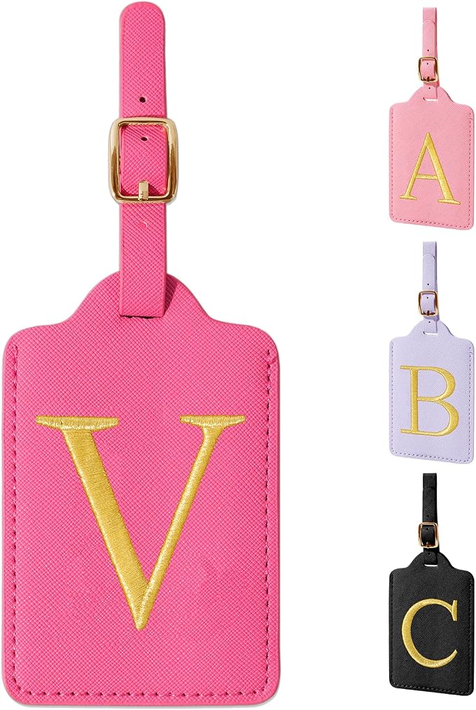 Rose Red Personalized Initial Leather Luggage Tags by izuzta