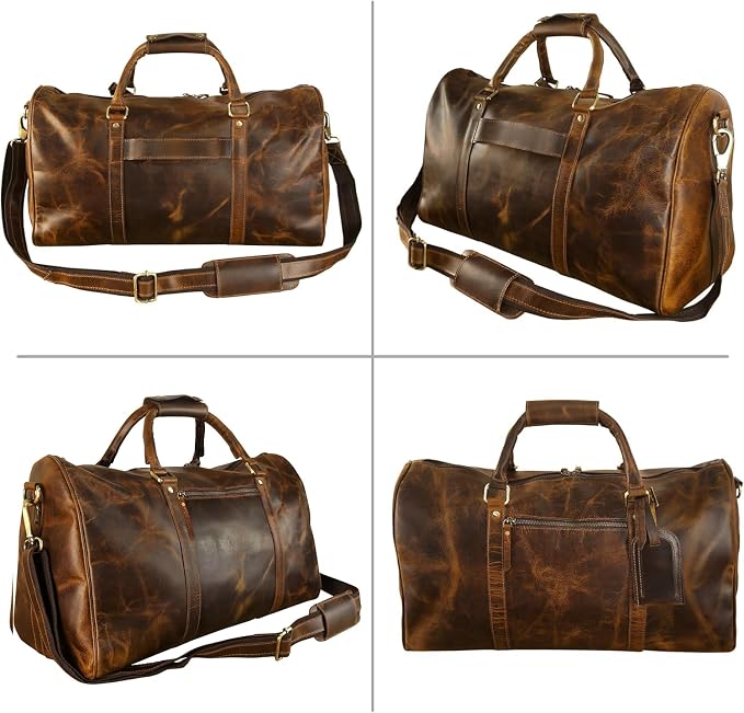ELIZO Leather Duffle Bag For Men Women REAL FULL GRAIN Travel Overnight - Image 6