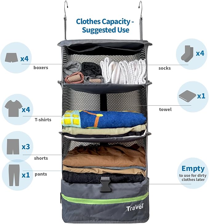 Grand Fusion Stow-N-Go Travel Luggage Organizer – Portable Hanging Travel - Image 3