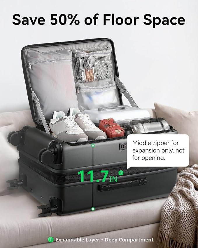 LUGGEX 24 Inch Luggage with Spinner Wheels, Expandable PC Hard Shell Checked - Image 3