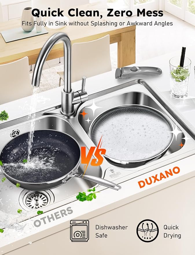 Pro DUXANO 12PC Nonstick Pots and Pans Set&Hybrid 3-Ply Stainless Steel Skillet - Image 11