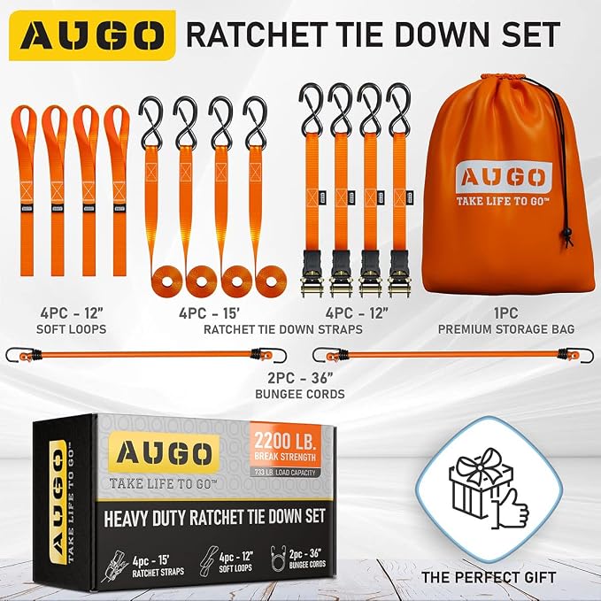 AUGO Ratchet Straps Heavy Duty 4 Pack -15 FT - 2200 LB Break Strength – - Cargo - Image 5
