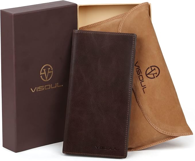 VISOUL Mens Leather Long Checkbook Bifold Wallets - Image 5