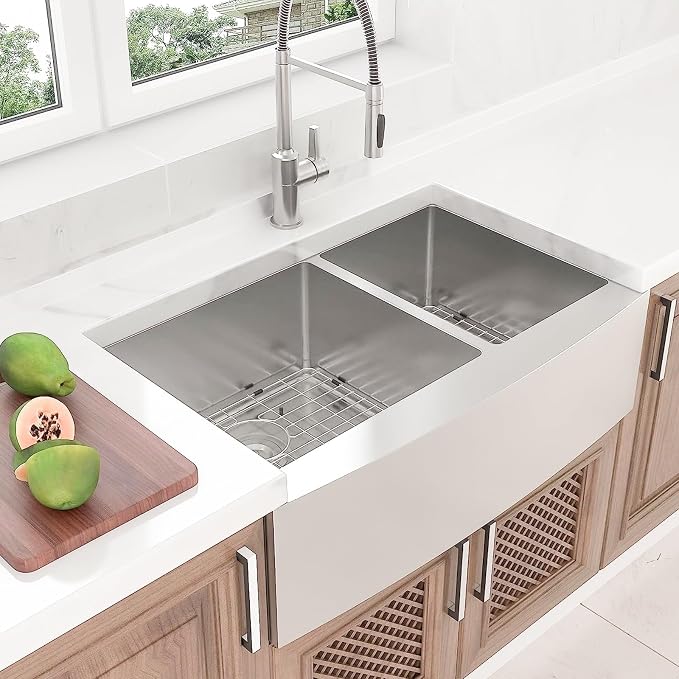 Lordear 36 Inch Double Bowl Farmhouse Kitchen Sink 36"x20-3/4"x10" Double Basin - Image 2