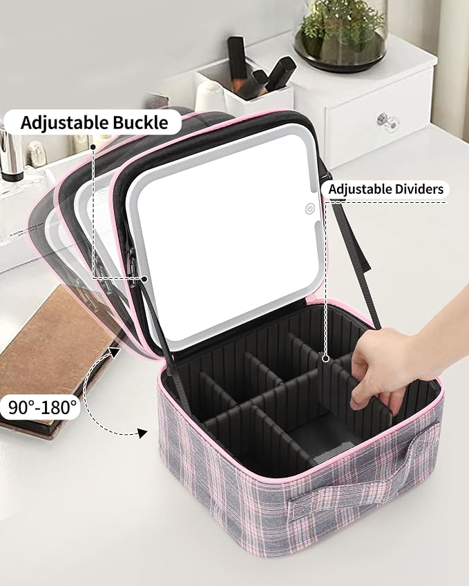 Makeup Bag With LED Mirror, Travel Makeup Case with Light up Mirror Large - Image 4