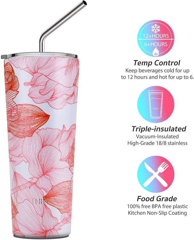 THILY Tumbler Stainless Steel Coffee Cup 26 oz Triple-Insulated Travel Mug - Image 3