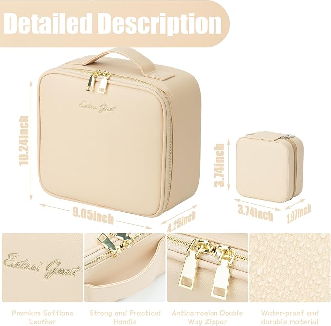 Makeup Travel Train Case with Mirror LED Light 3 Adjustable Brightness Large - Image 2